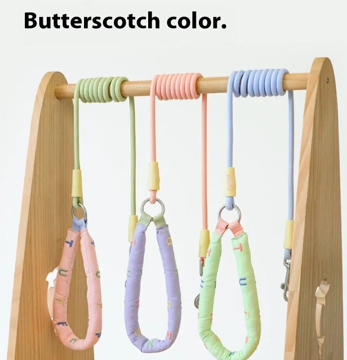 Polyester dog leash with hand-holding rope in one of four colours: green, pink, purple, or raspberry powder.