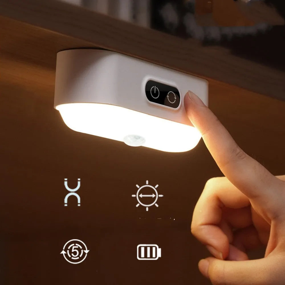 White magnetic USB rechargeable LED night light with touch controls and human body induction sensor