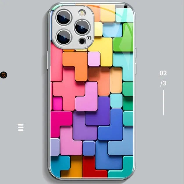 Colourful building block design silicone iPhone case for iPhone 12 to 15 Pro Max models