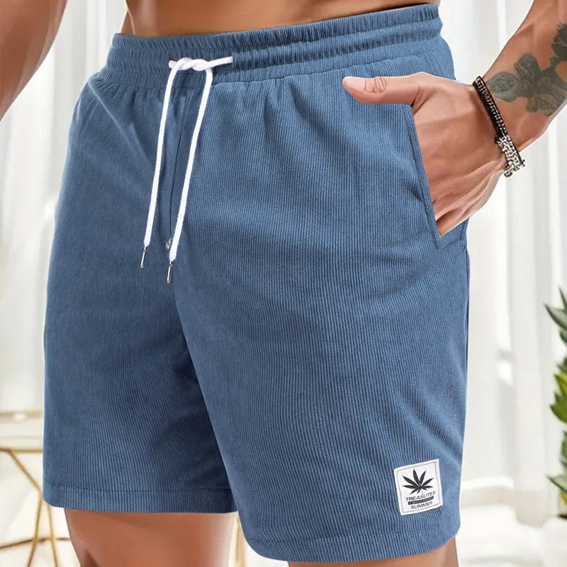 Men's straight-leg summer shorts with drawstring waist in blue colour option