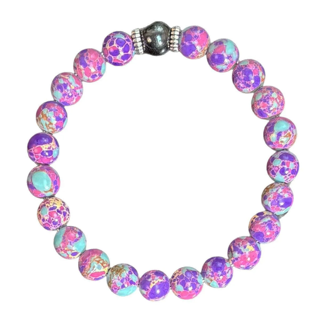 Natural stone beaded bracelet handmade elastic string 8mm glass coloured glaze beads transparent colour unisex