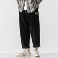 Men's loose straight corduroy sports trousers in Army Green colour with mid-waist design