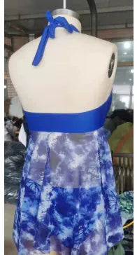 Blue women's bikini swimsuit set in European and American briefs style