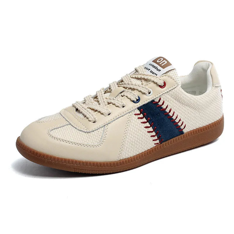 White mesh men's fashion casual exercise sneakers with flat heel on display