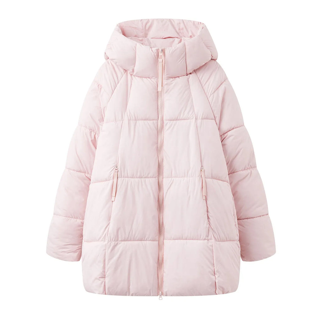 Women's mid-length down cotton winter coat in solid colour with pockets, loose fit, five colour options