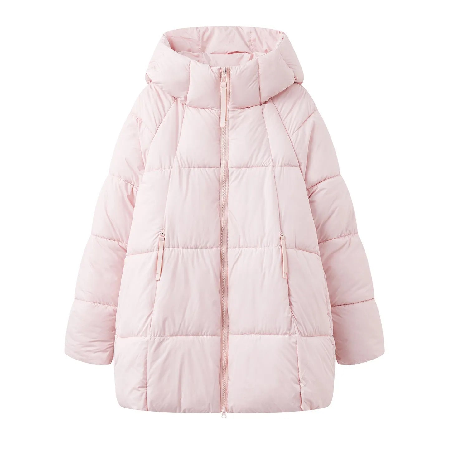 Women's mid-length down cotton winter coat in solid colour with pockets, loose fit, five colour options