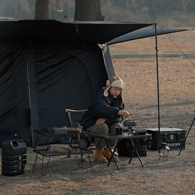 Outdoor camping folding portable small steel table black colour with storage bag