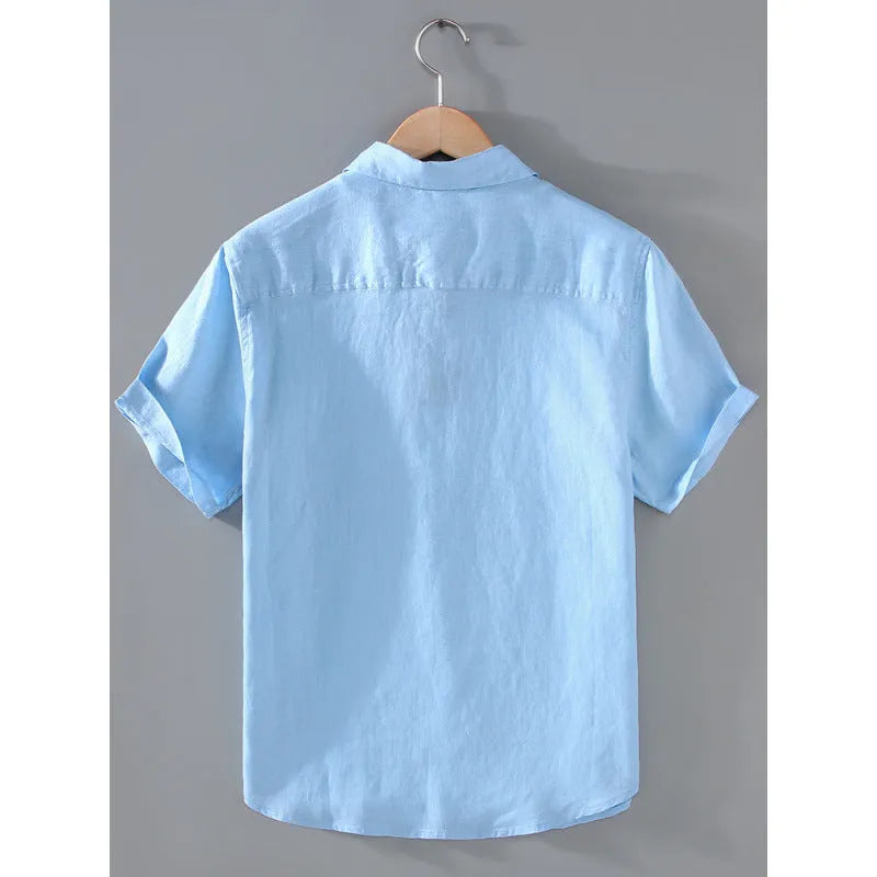 Men's youth short-sleeved linen shirt in cardigan style with regular fit
