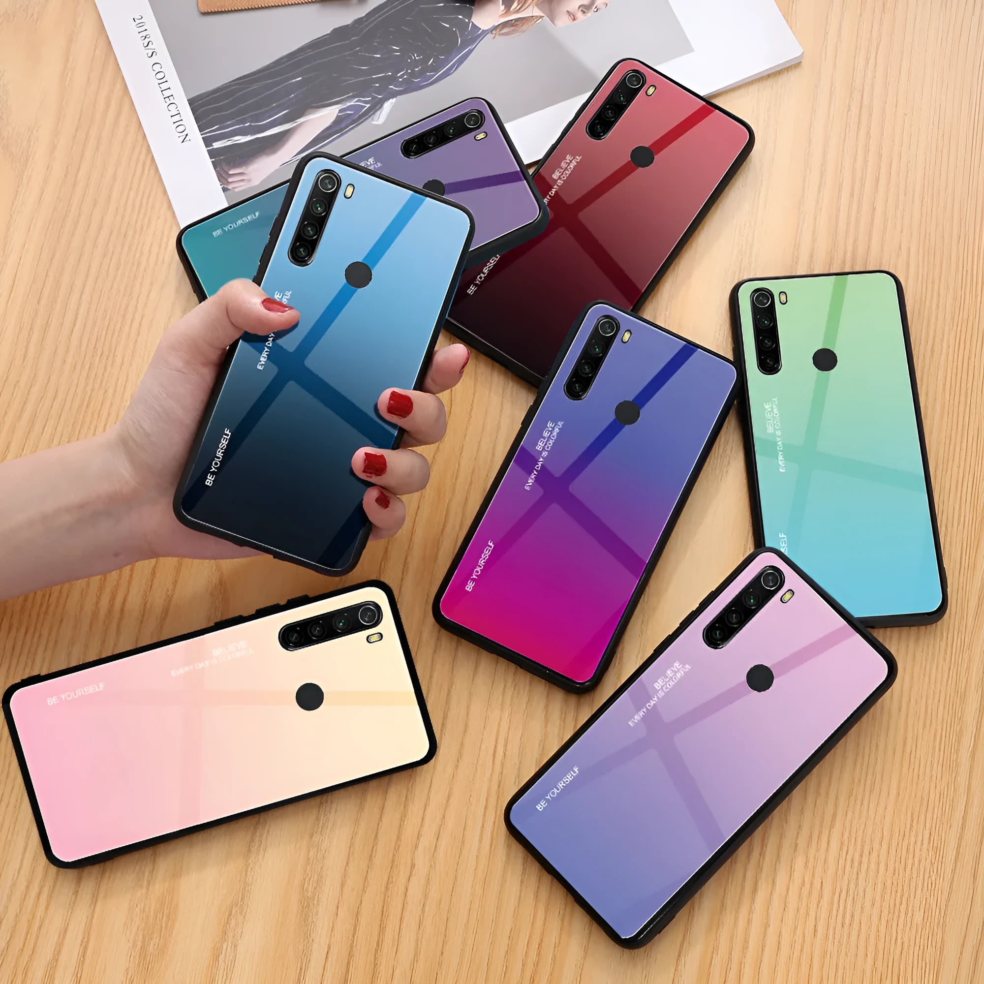 Slim gradient 6A glass phone case for VIVO X27 in solid colour back cover style