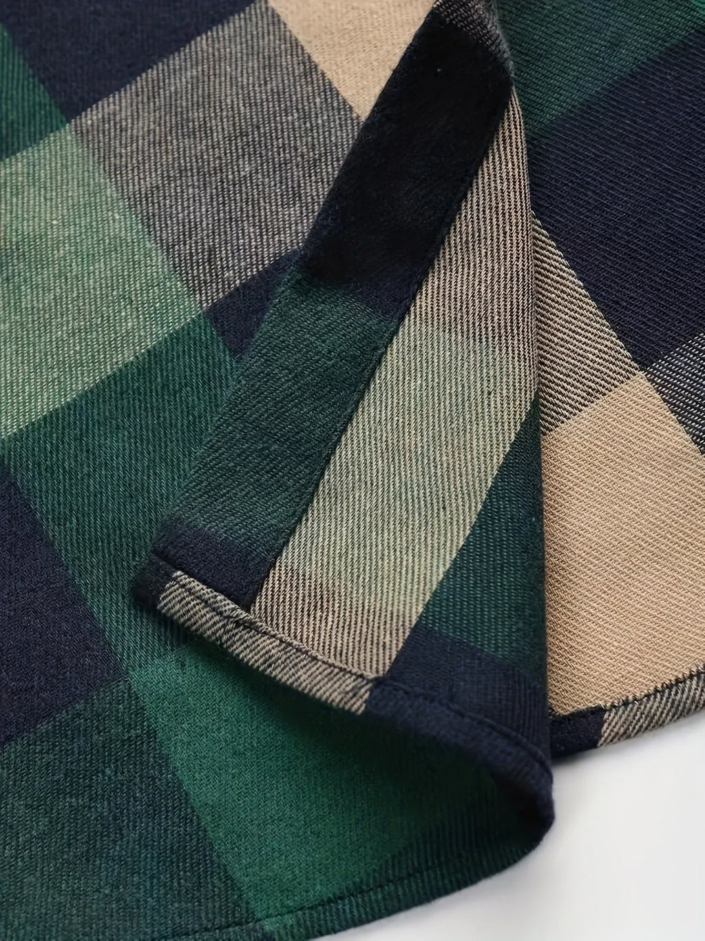 Dark green cotton plaid cardigan shirt for men, front view, commuting style