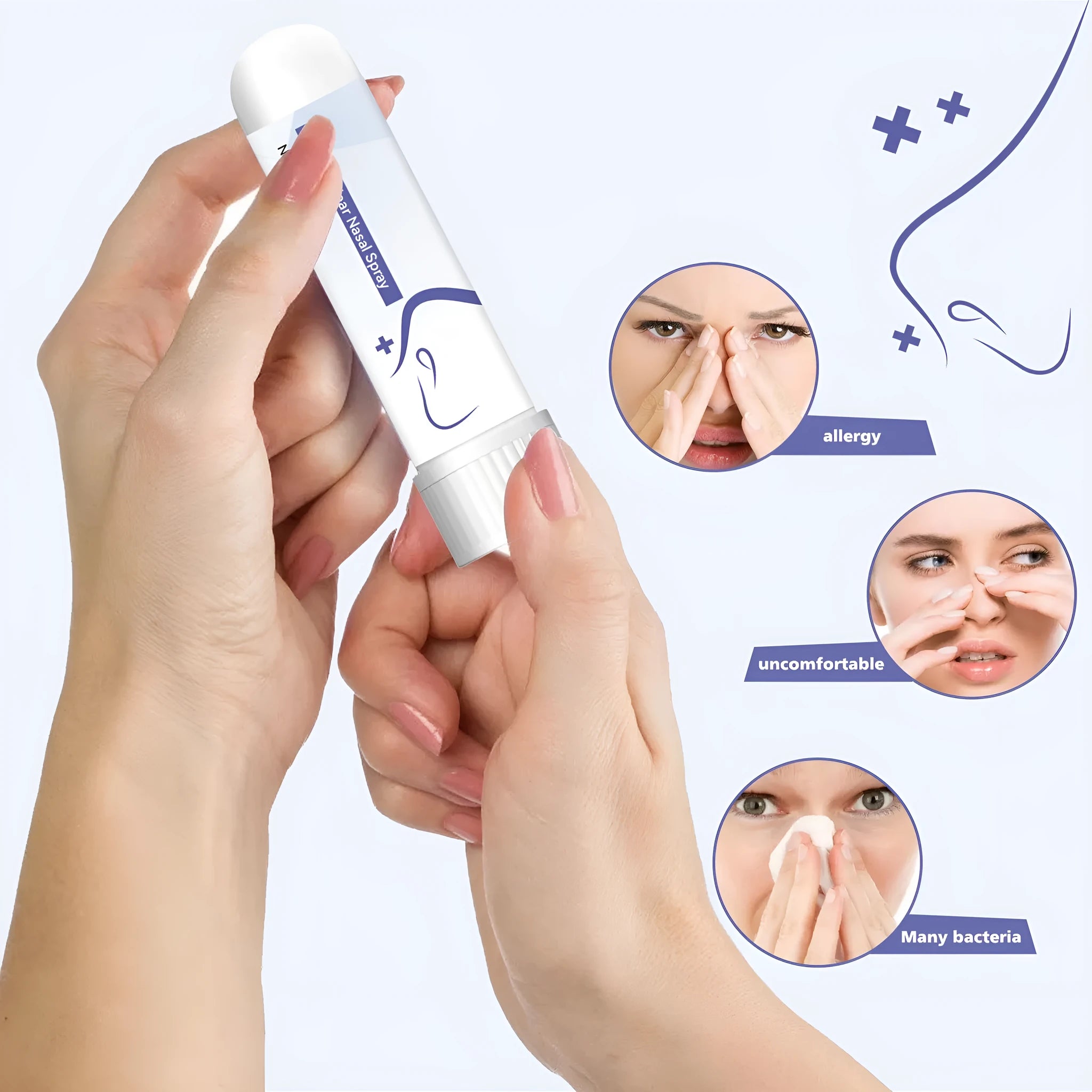Compact manual nose drain plunger suction tool for family sinus relief.