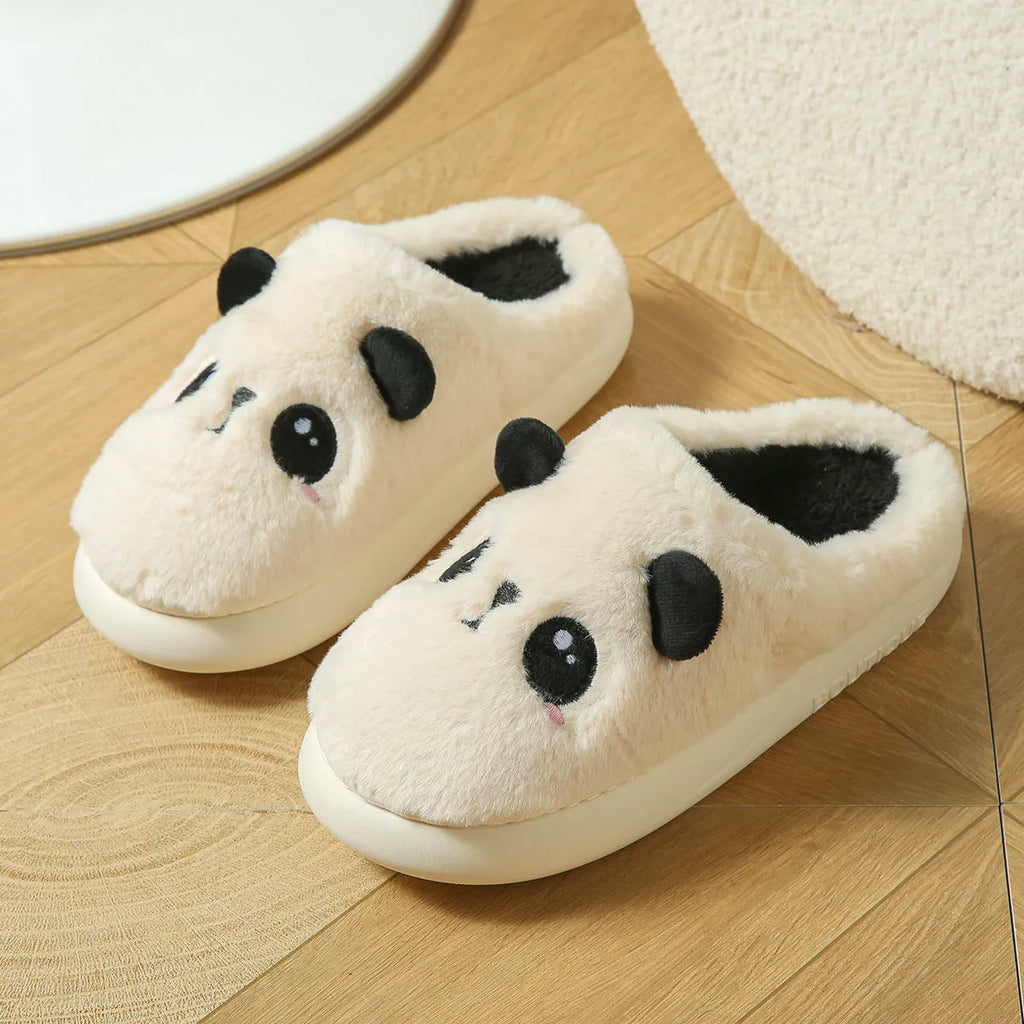 Panda-themed cotton and linen toe ring slippers with a non-slip PVC sole