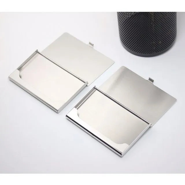 304 stainless steel business card case with middle mirror panel and geometric design