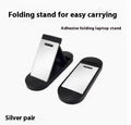 Aluminium alloy folding laptop bracket showing compact 4.8cm height with adhesive backing