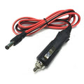 Black 12V car cigarette lighter charging cable with DC5.5mm plug showing 1.2 metre length and built-in indicator light