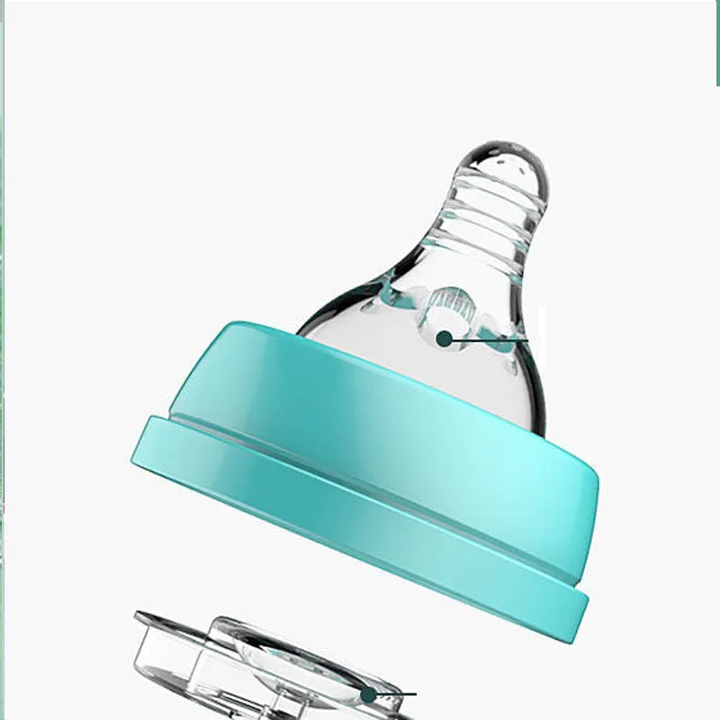 Baby feeding bottle made of BPA-free PP plastic with double handles, wide calibre, in pink or blue