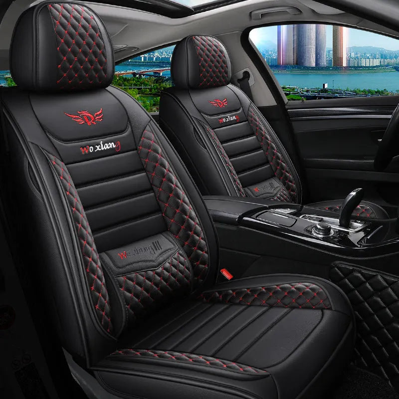 Universal high-elastic sponge filled leather car seat cushion in red on a car seat.