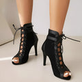 Women's stiletto heel jazz dance high heels in apricot with fish mouth toe and front lace-up, 7cm heel