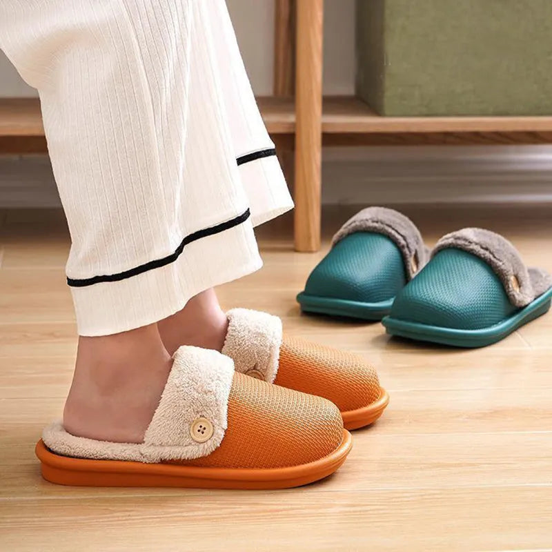 Winter home slippers for women, detachable washable thermal insulation, EVA upper, round toe, stripe pattern, available in grey, pink, purple, yellow and dark blue
