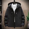 Men's waterproof windproof hood shell jacket in Army Green, loose fit, polyester outdoor coat