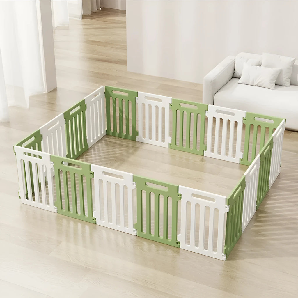 Plastic indoor dog isolation fence panels in green white, yellow white, red white or all white, 8 to 24 pieces