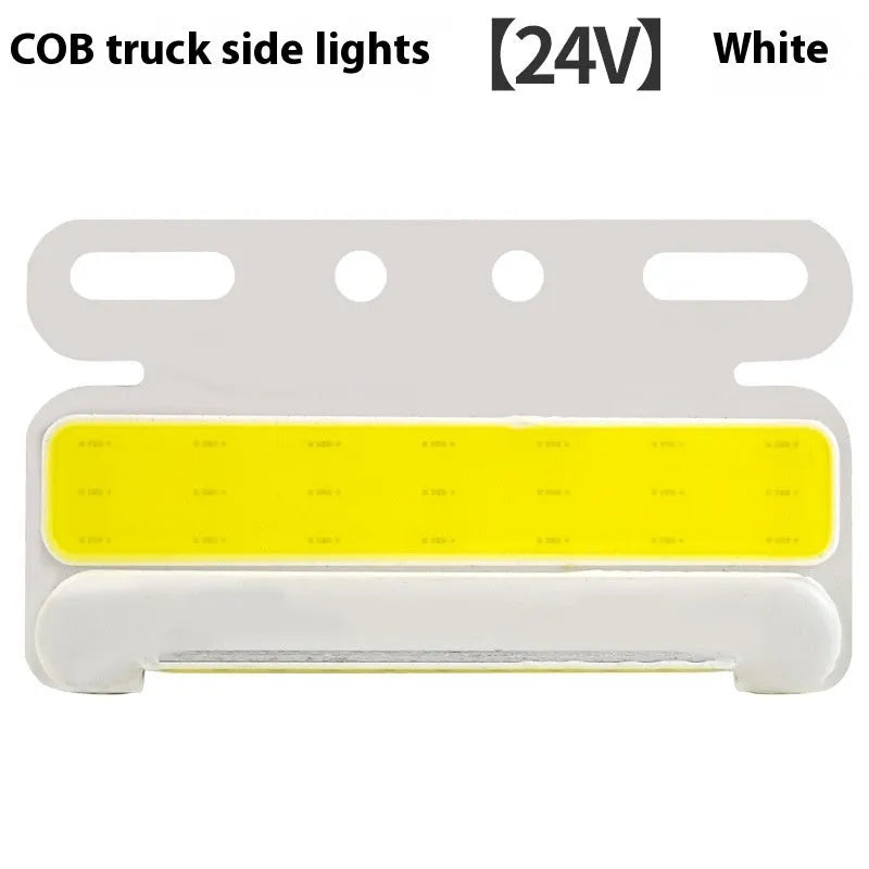 Waterproof aluminium alloy COB LED truck side light in red, mounted near vehicle tyre.