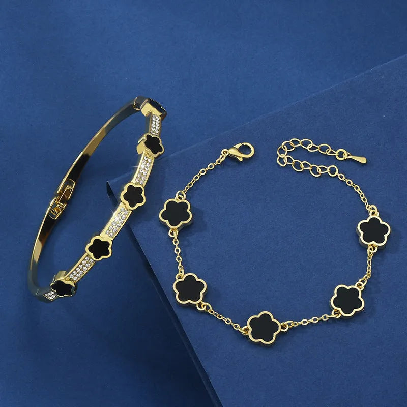Five petal flower lace bracelet set in copper with electroplated finish, white TZ-809 colour, two bracelets