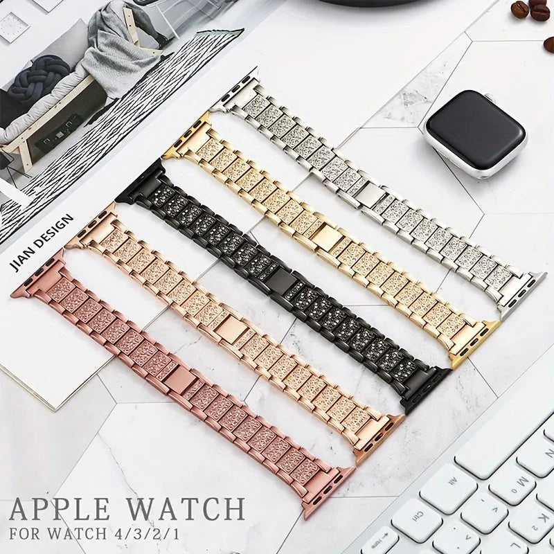 Metal diamond-encrusted watch band in rose gold colour with sparkling links