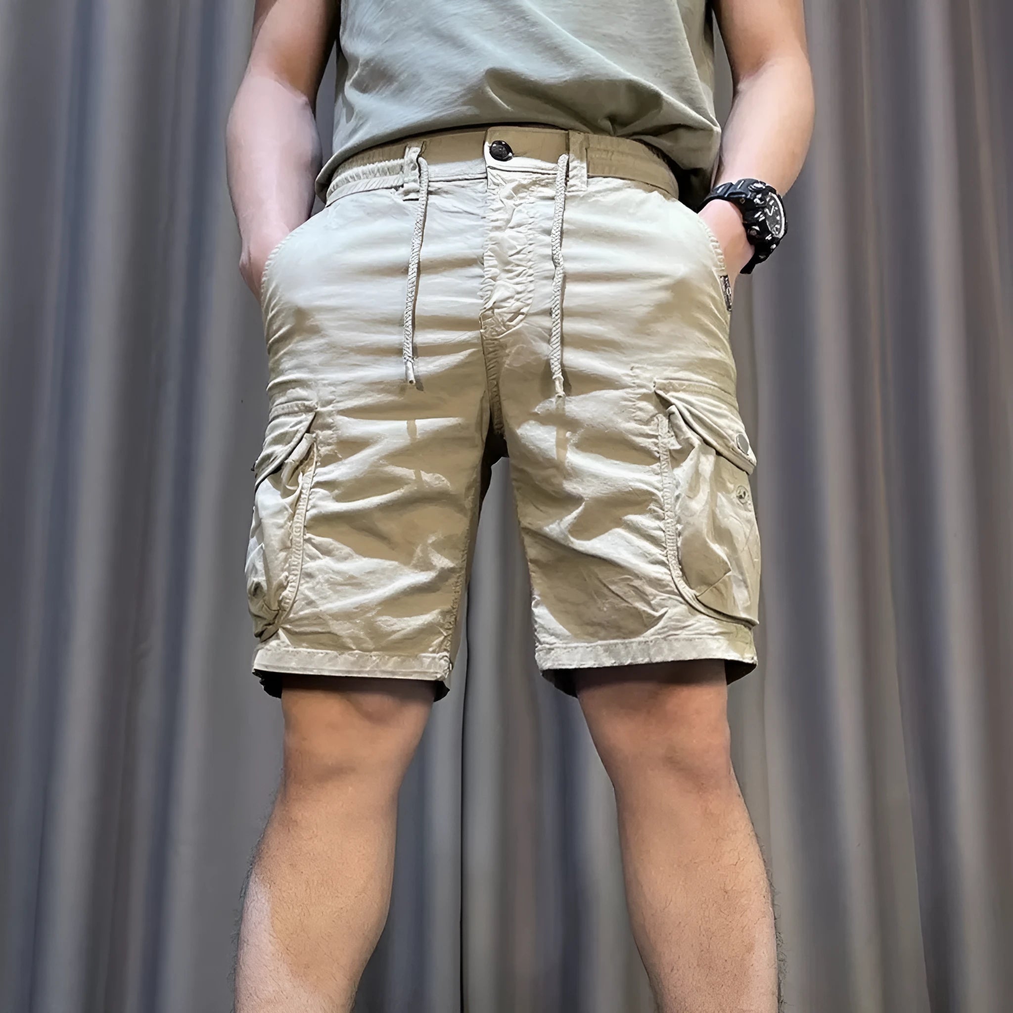 Korean-style loose straight-leg overalls pants with multiple pockets in black colour