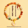 Handmade natural jade safety buckle bracelet with agate and strawberry quartz beads.