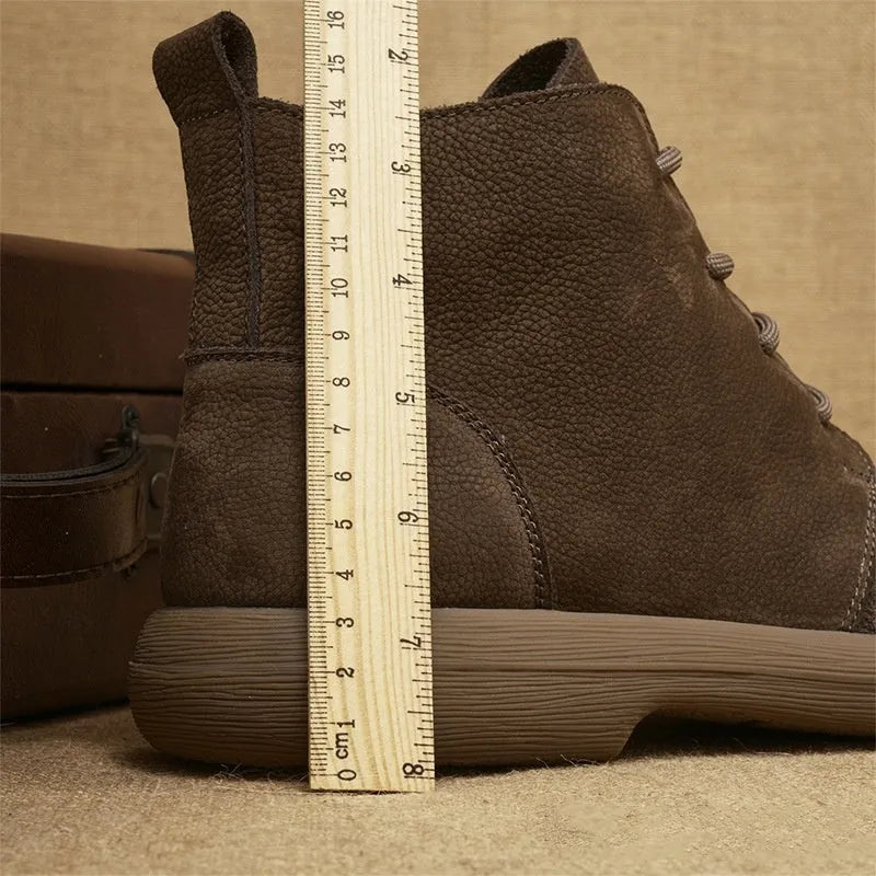 Grey Martin boots with genuine leather wedge heel and lace-up front
