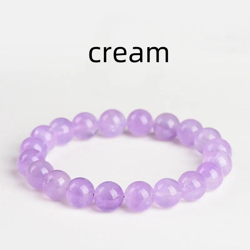 Lavender amethyst crystal bracelet with water ripple geometric design on round beads in multiple size options