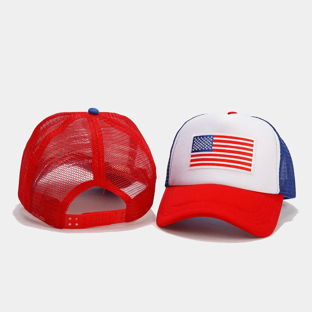 Red and blue contrast breathable adjustable baseball cap with dome crown