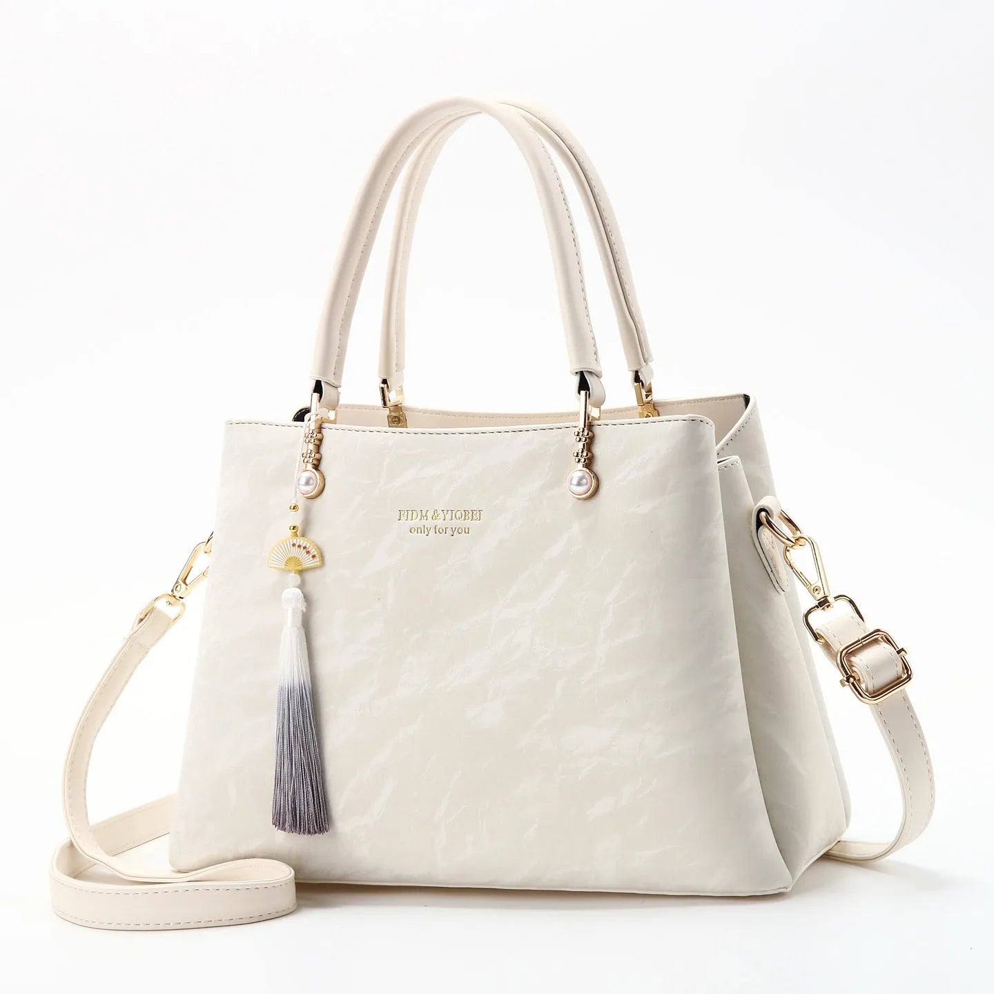 Women's PU leather shoulder bag with horizontal square shape and slit pockets in ethnic-style finish