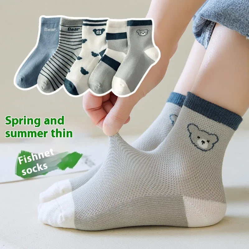 Children's cotton mid tube socks, thin sweat-absorbing, cartoon alphabet pattern, 5 pairs, colour DW125