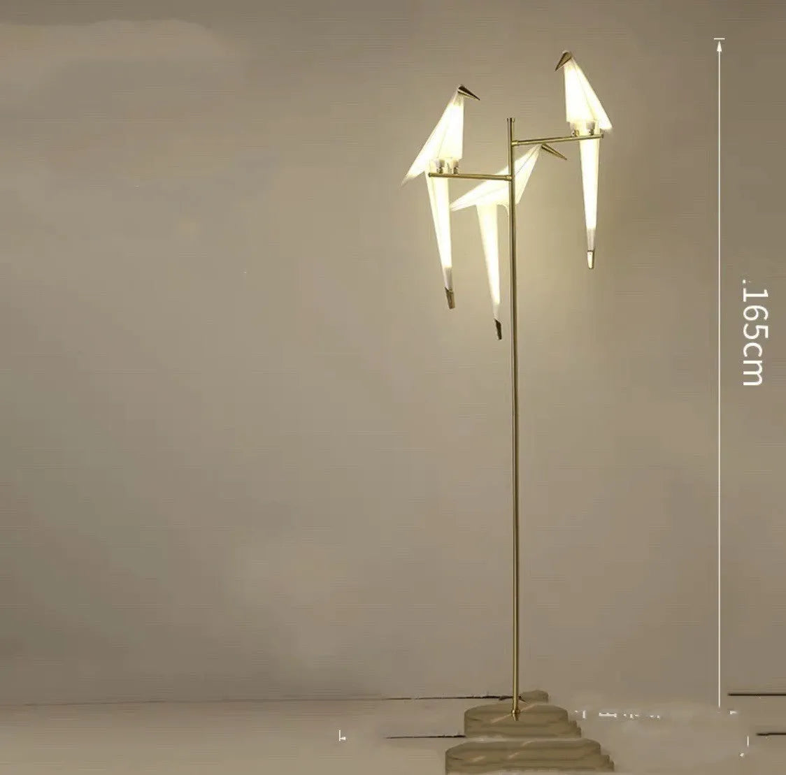 Paper crane lamp with iron lampshade, warm light, bird desk lamp on table.
