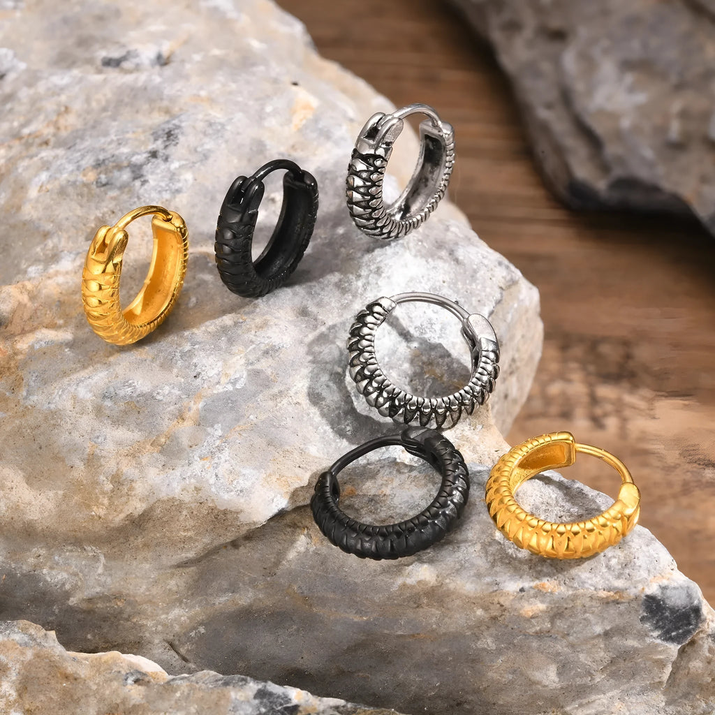Stainless steel snake pattern earrings in black or gold colour for hip hop accessories