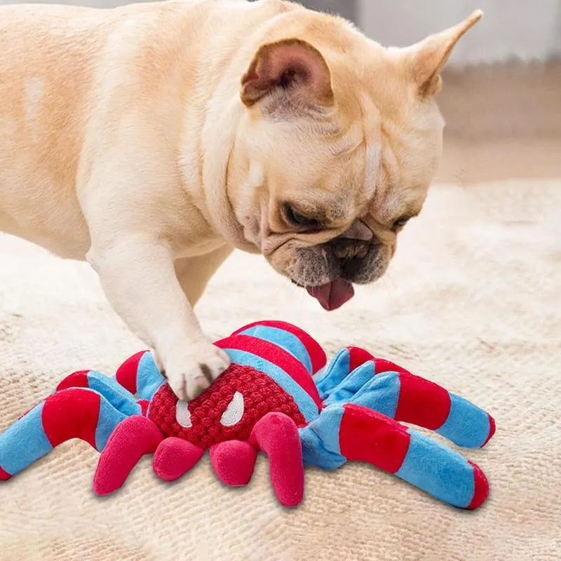 Red plush teddy bear dog toy with bite-resistant texture for medium and large breeds.