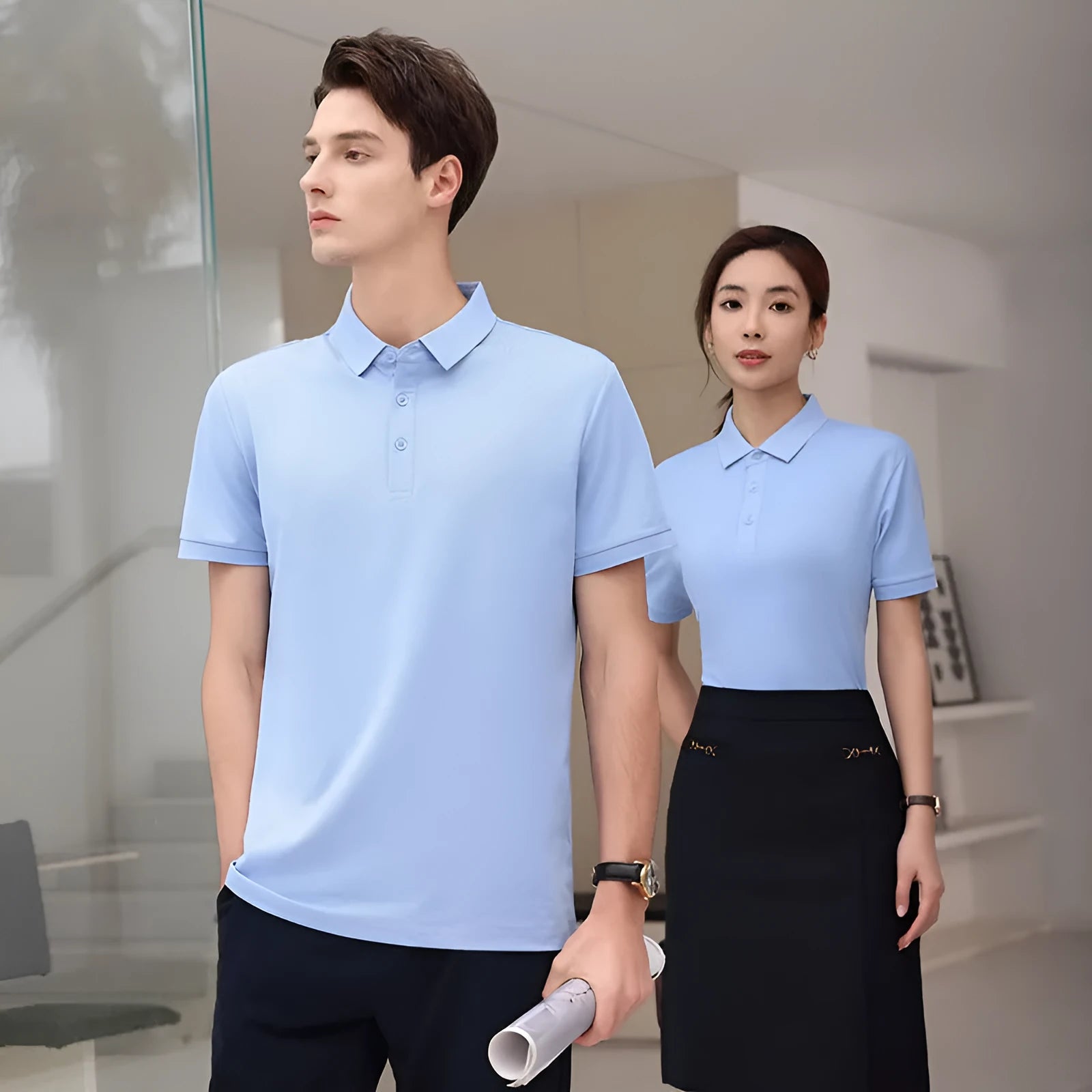 Solid colour short sleeve workwear polo shirt for men in a regular fit, available in 14 colours including white and blue