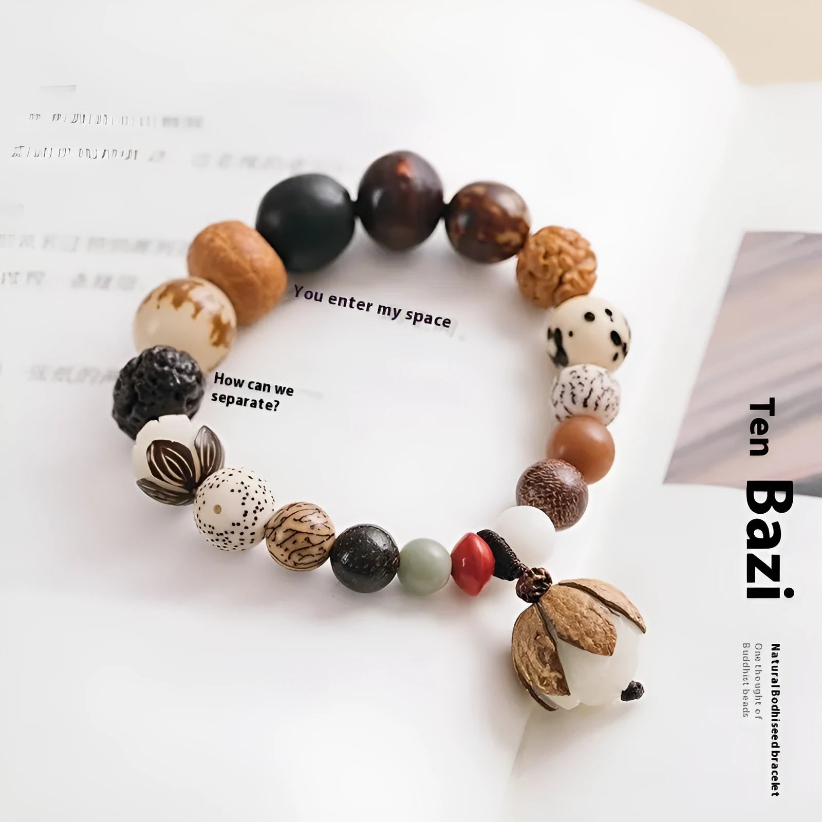 Handmade geometric Bodhi seed bead bracelet for 16cm wrist.