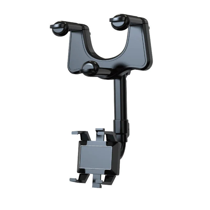 Rotating navigation bracket mounted on car rearview mirror showing left-right adjustment