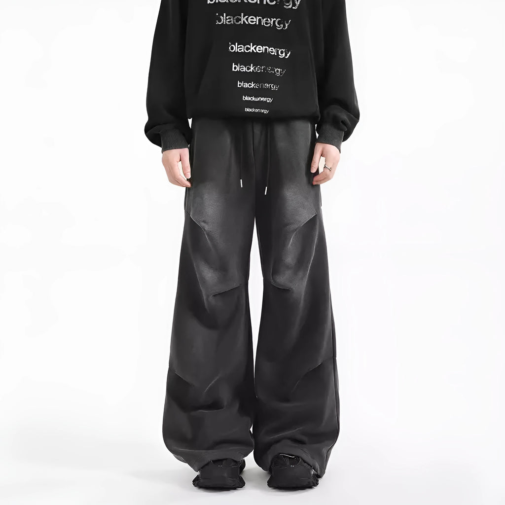 Men's cotton wide leg sweatpants with pleated front in black and gray, elastic waist casual trousers