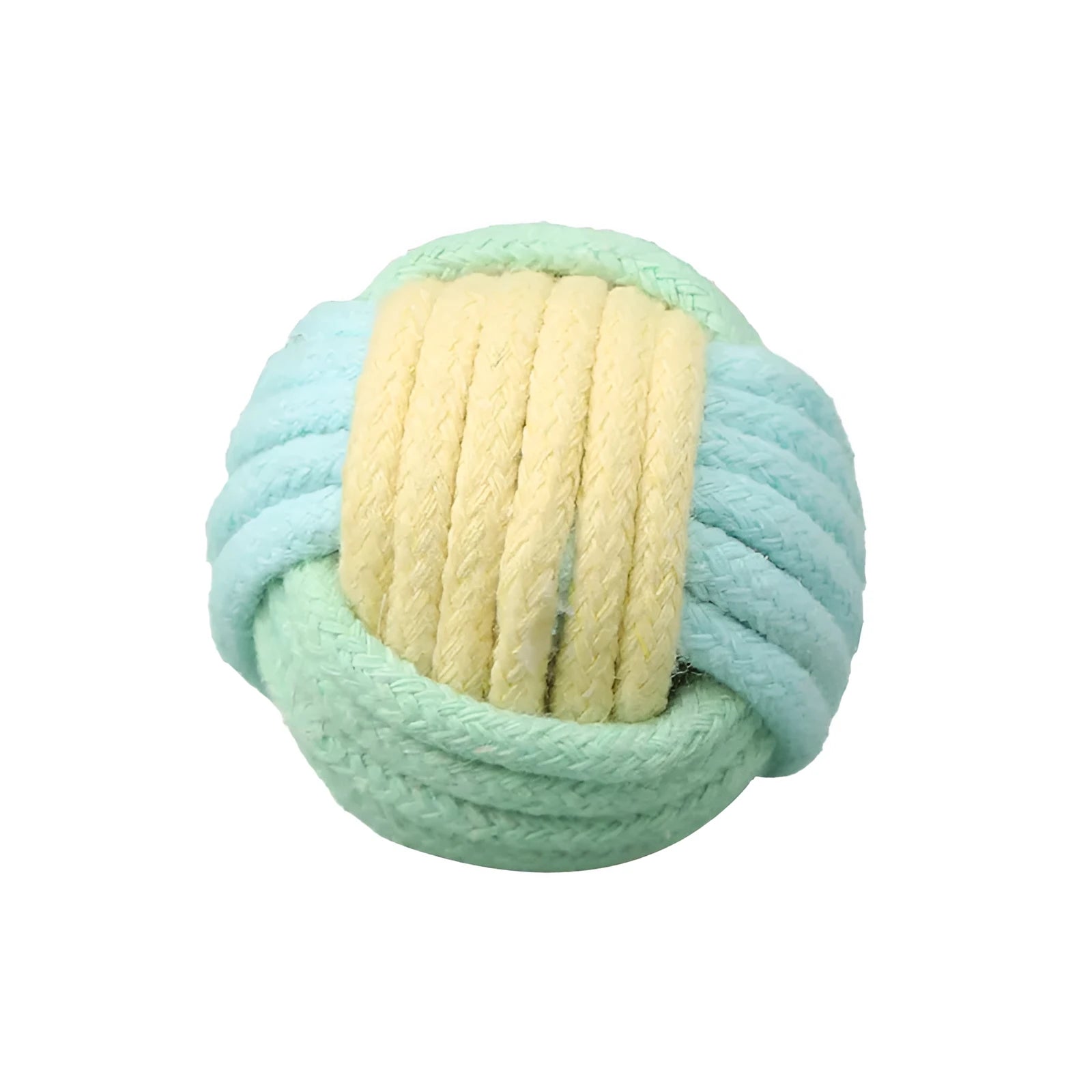 Handmade plush cotton cat hair ball toy in blue powder, green blue, or pink green colours measuring 5cm diameter