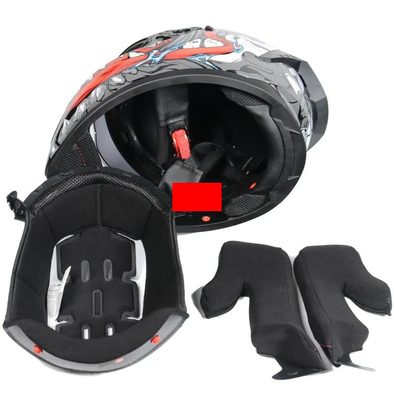 Men's and women's full face motorcycle helmet with double lens ABS shell in Matte Black