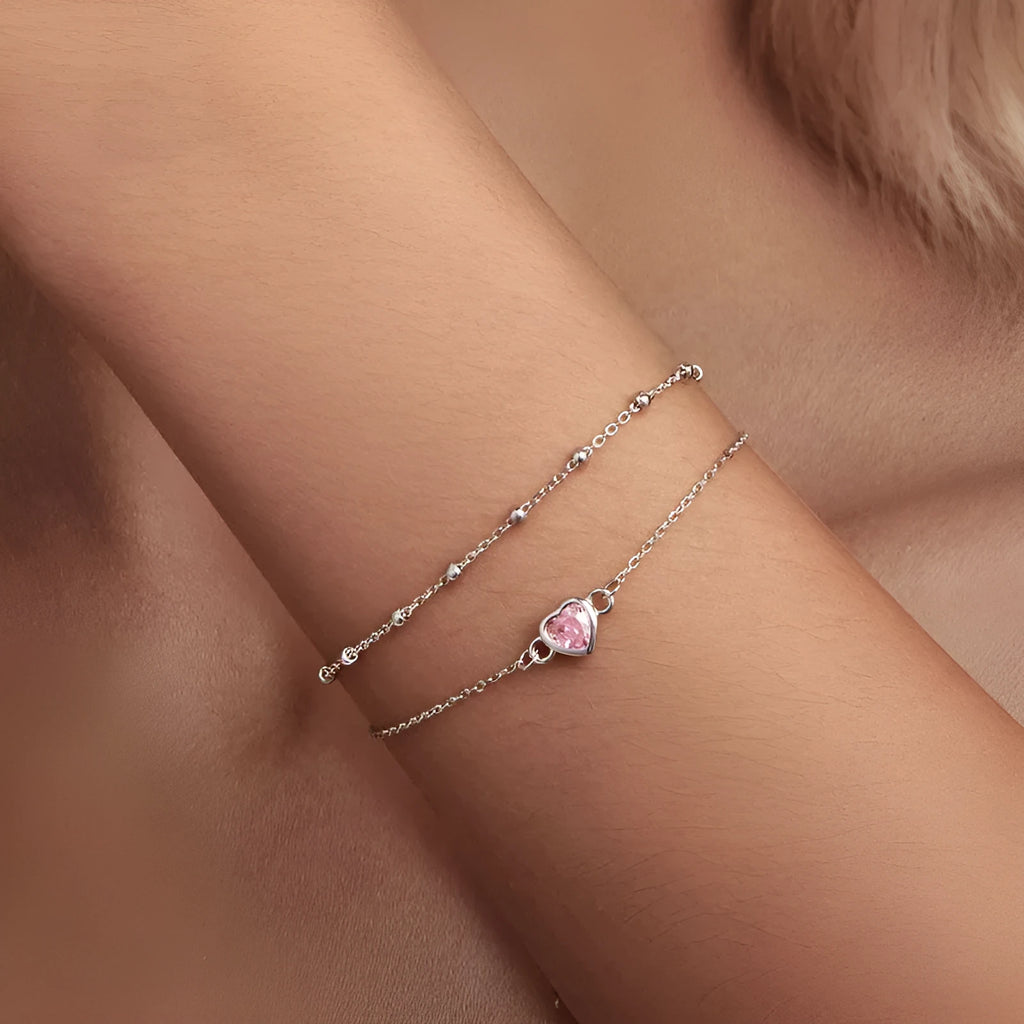 925 sterling silver bracelet with heart charm on adjustable chain