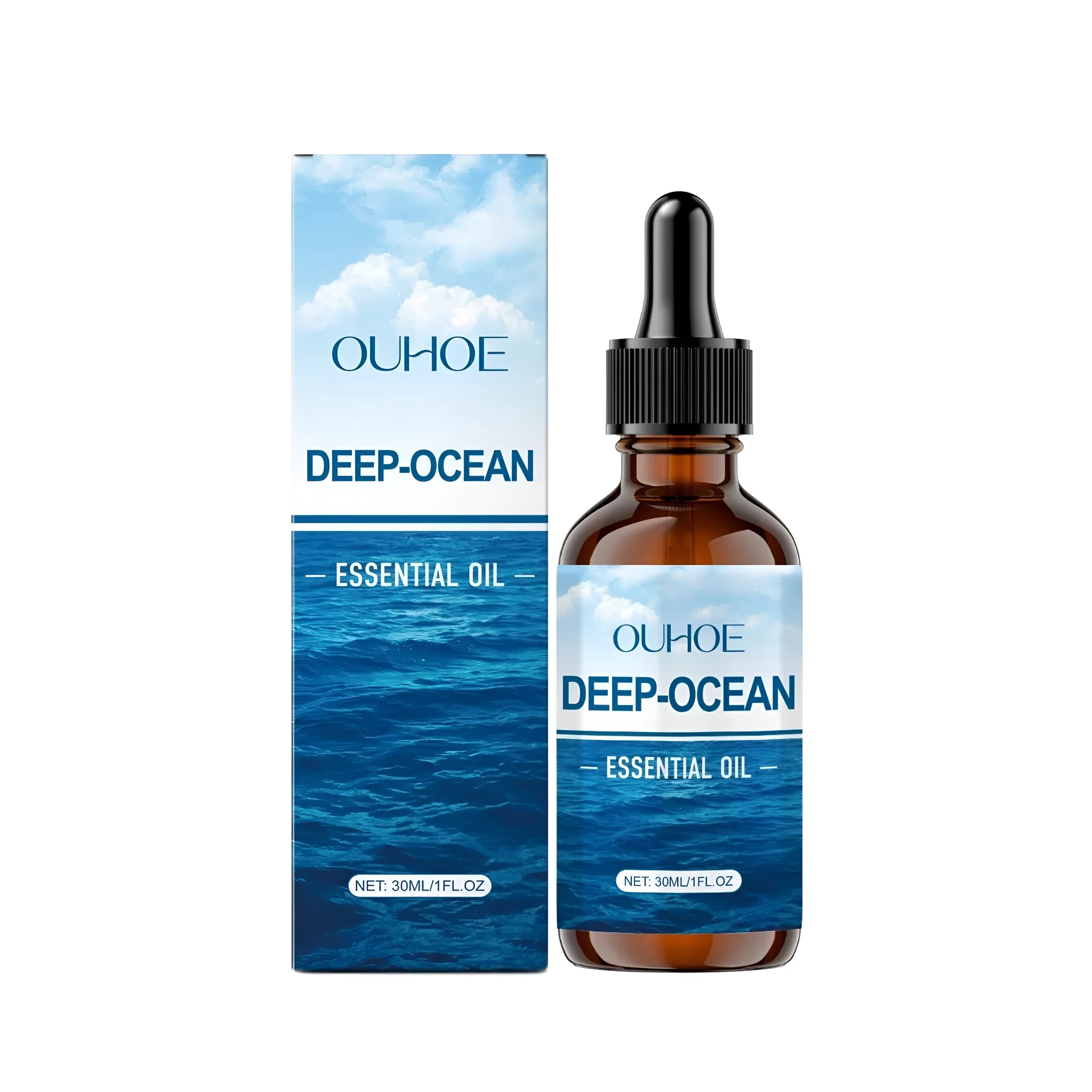 30ml Deep-Ocean essential oil bottle with dropper containing grape seed oil and vitamin E blend