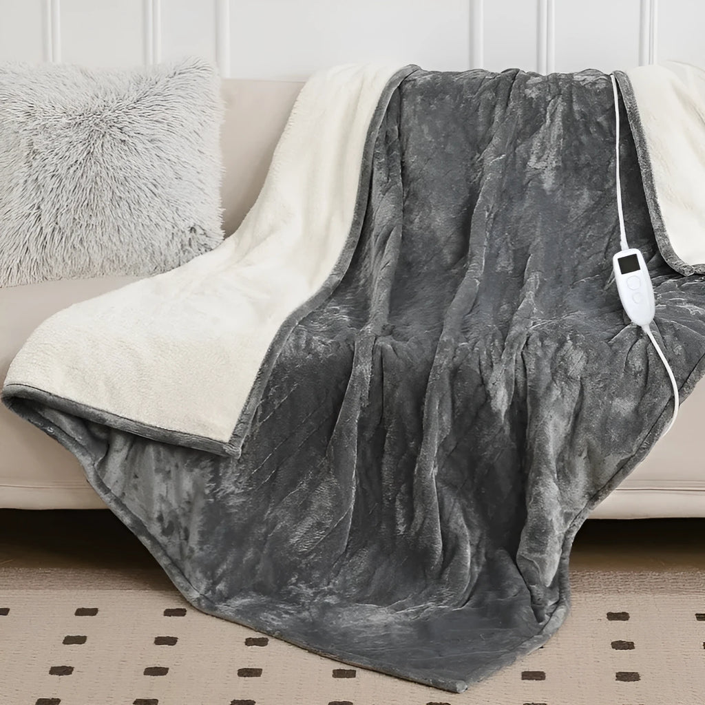 Gray double multi-function adjustable heat electric blanket on bed, cotton material, 130x180cm size