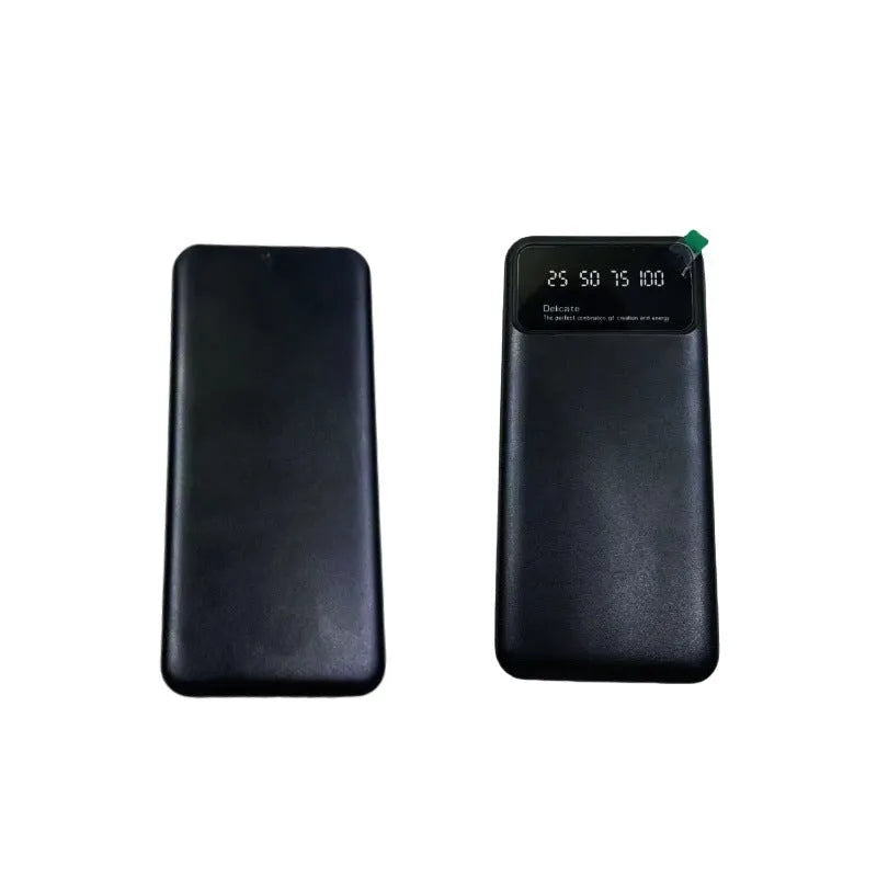 Black ultra-thin portable power bank with 10000mAh capacity showing compact dimensions