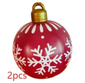Large 60cm diameter inflatable PVC Christmas decoration ball in bright colours for outdoor use.