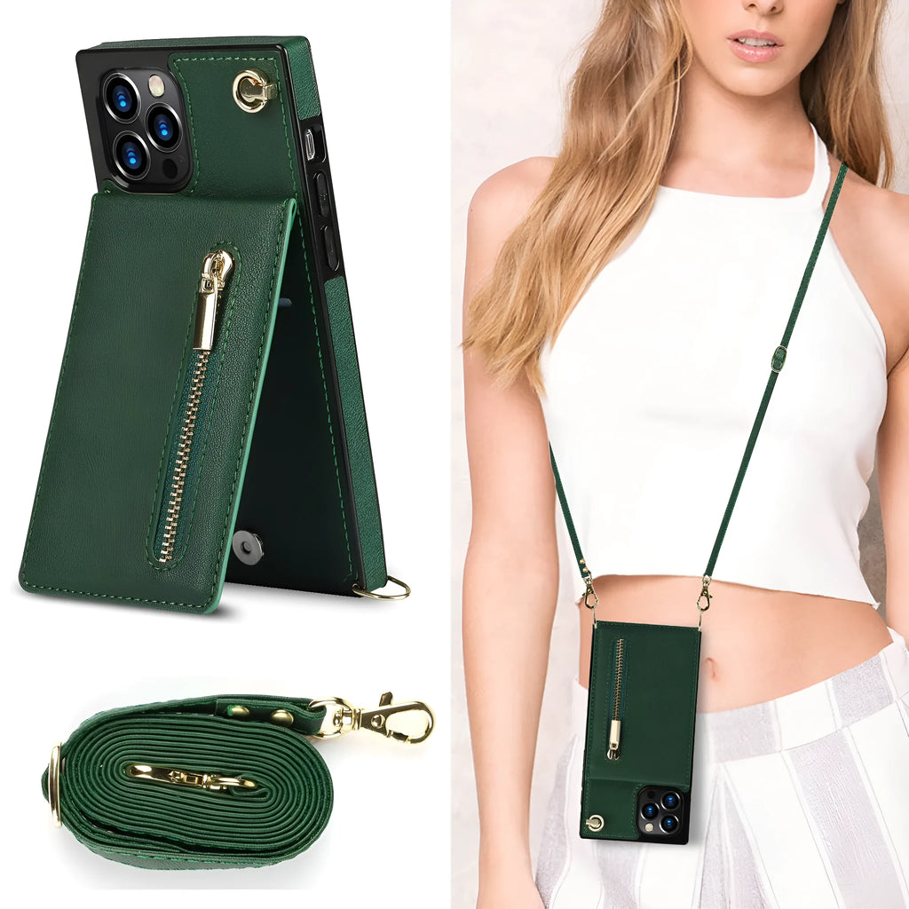 A black mobile phone case made of TPU with a leather section, shown fitted on a smartphone.